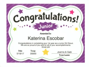 Juniors Award Certificate